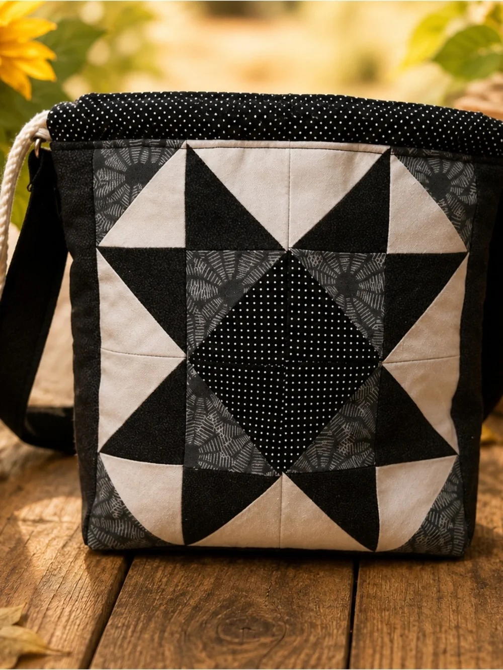 Black & White Geometric Quilted Crossbody Bag